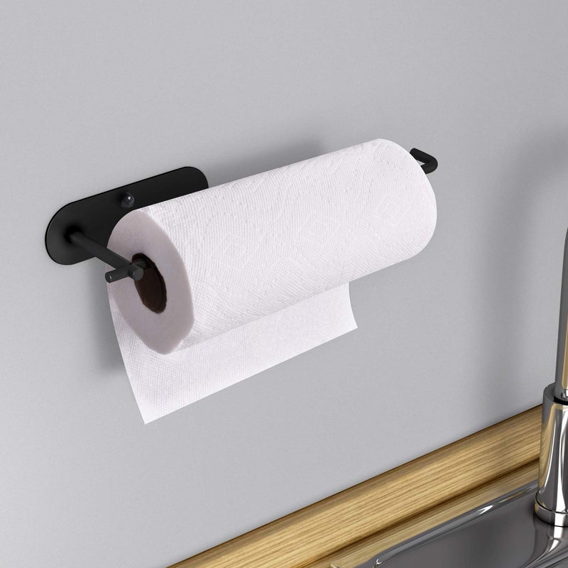 VAEHOLD Self Adhesive Paper Towel Holder Under Cabinet Mount, Wall Mounted Paper Towel Roll Holder for Kitchen, Bathroom, Wall - SUS304 Stainless Steel (Black) - Image 4